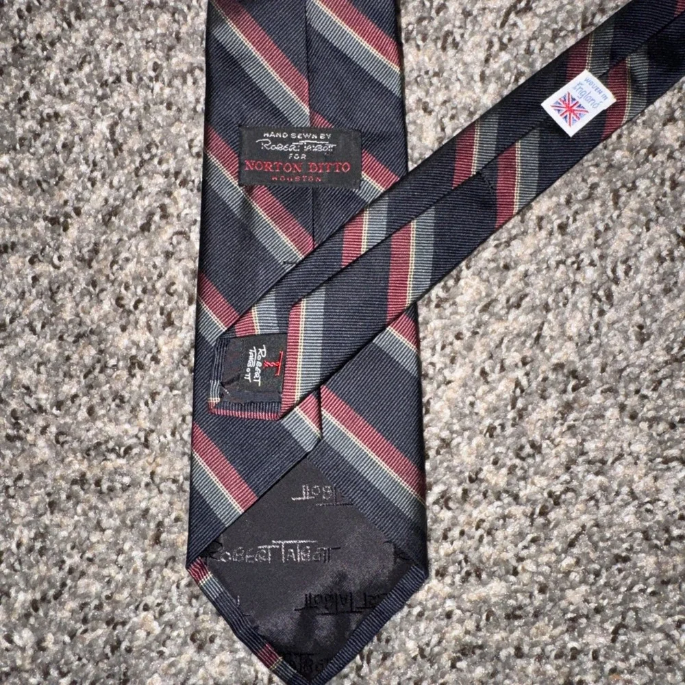 Robert Talbott Norton Ditto Silk Tie Navy Burgundy Striped Hand Sewn England 57
